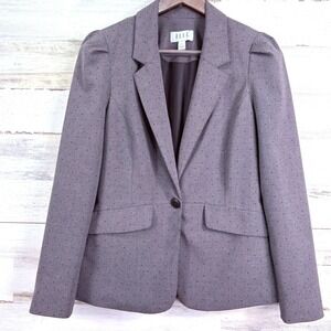 ELLE Womens Gray Polka Dot Puffed Shoulder Peplum One Button‎ Blazer Jacket Sz 4